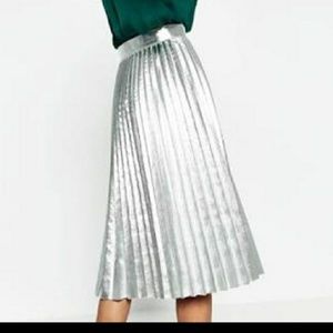 ZARA metallic  sliver midi skirt